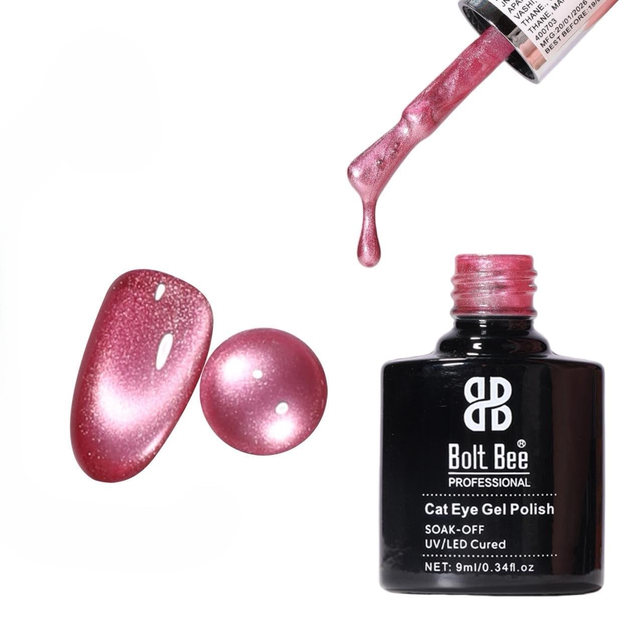 Bolt Bee Silk Cat Eye Gel Polish 9ml – Magnetic Nail Gel for Cateye Effect, High Shine Long Lasting UV LED Gel Polish for Salon & Home Use (Pink)-image-12