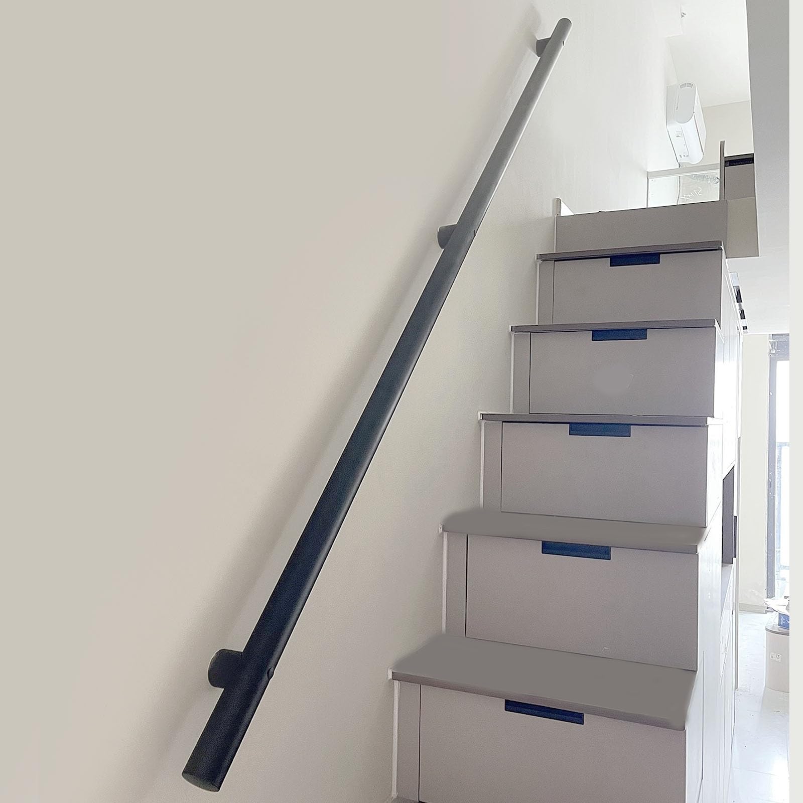 Barandillas de metal negro antideslizantes para escaleras de interior/exterior, barandilla segura para personas mayores y niños, 400 cm (13.1 pies) barra de seguridad montada en la pared