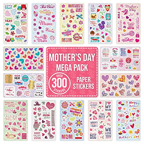 Pegatinas para el Día de la Madre de más de 300 unidades, para álbumes de recortes, suministros de manualidades y tarjetas de decoración y regalos, número 1 para mamá, la mejor mamá del mundo