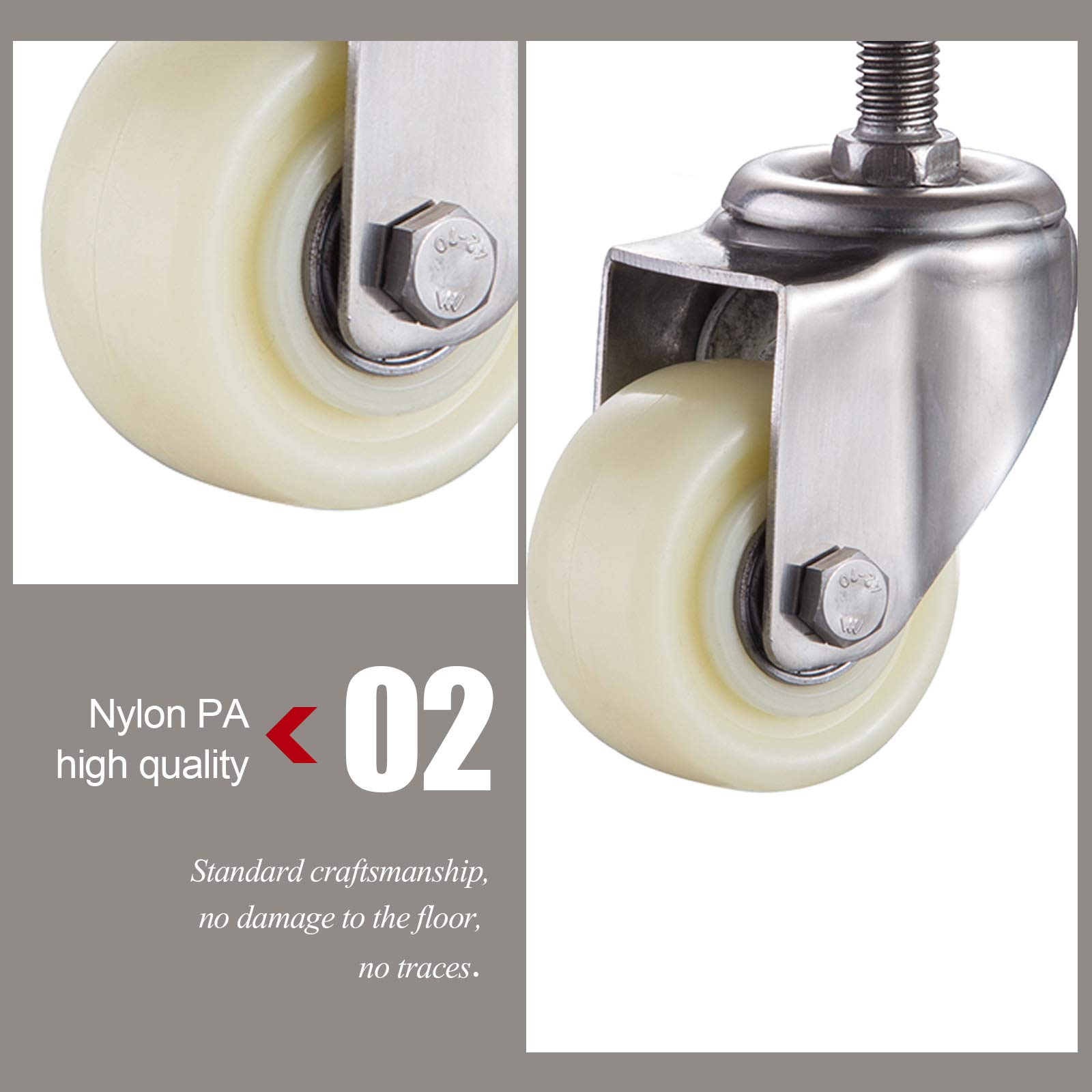 Jolan 4 Piezas,Ruedas De Nailon con Freno,Ruedas Giratorias,Ruedas De Transporte,Pernos M8/M10/M12,Ruedas para Muebles Pesados,Carga De 400Kg,4brakes,50mm/M10
