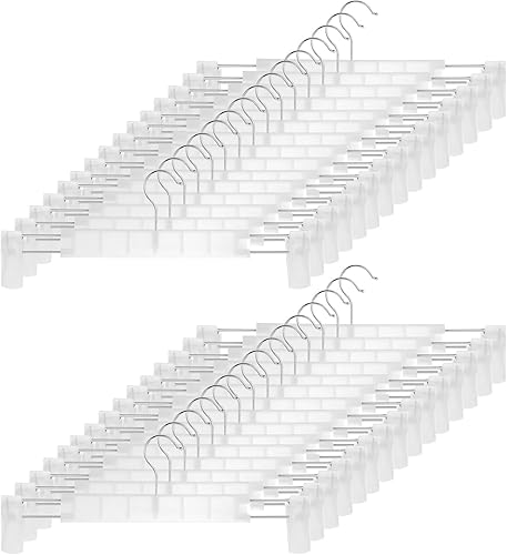 Vista 20 de Paquete de 10 perchas para ropa y pantalones, soportes para faldas que ahorran espacio con ganchos giratorios de 360°, clips ajustables, pantalones