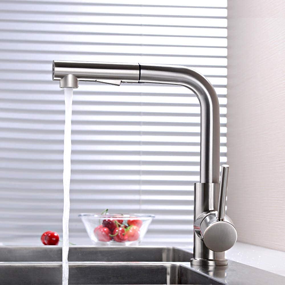 Évier de cuisine robinet mitigeur laiton brossé avec flexible et douchette amovible