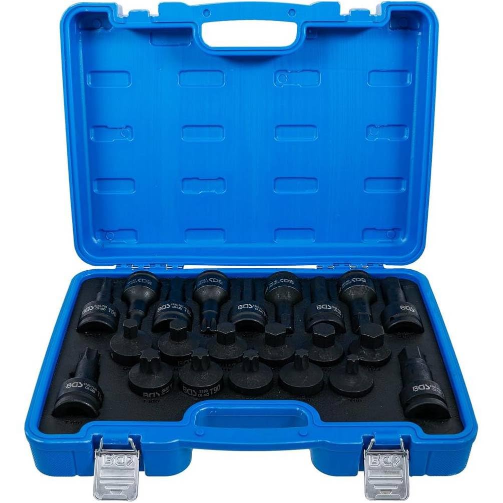 D-Work - Set di boccole a percussione, 20 mm (3/4), 22 pezzi, sei Pans femmina profilo T Torx - Potenza e precisione