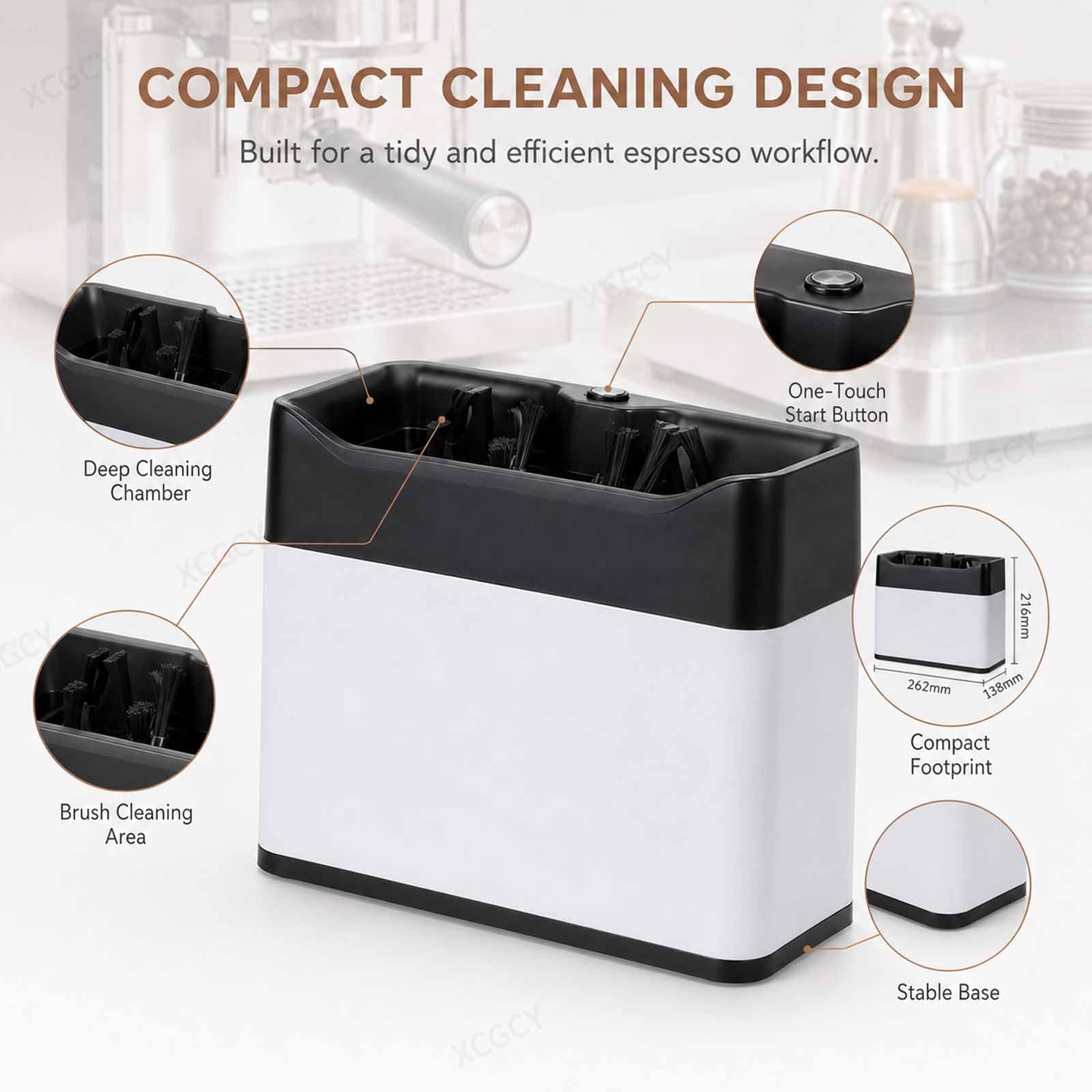 Limpiador Eléctrico Automático De Posos De Café, Limpiador Eléctrico De Portafiltros para Espresso, Máquina 58 Mm, 340 RPM con 2 Raspadores, 2 Cepillos Y Contenedor Black