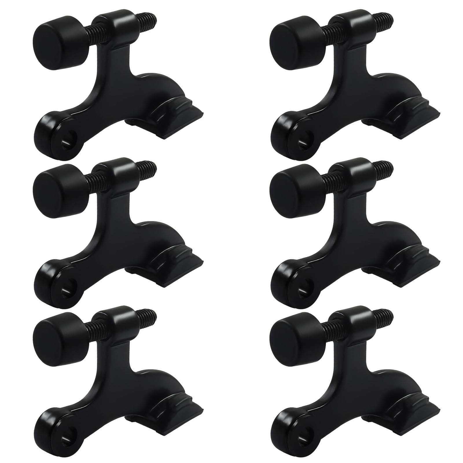 Cjueiom 6 Pack Hinge Pin Door Stopper Black, Adjustable Heavy Duty Metal Door Stop with Rubber Bumper Tips, Size 2-1/2" x 1-3/4", Home and Office Use, Easy to Install