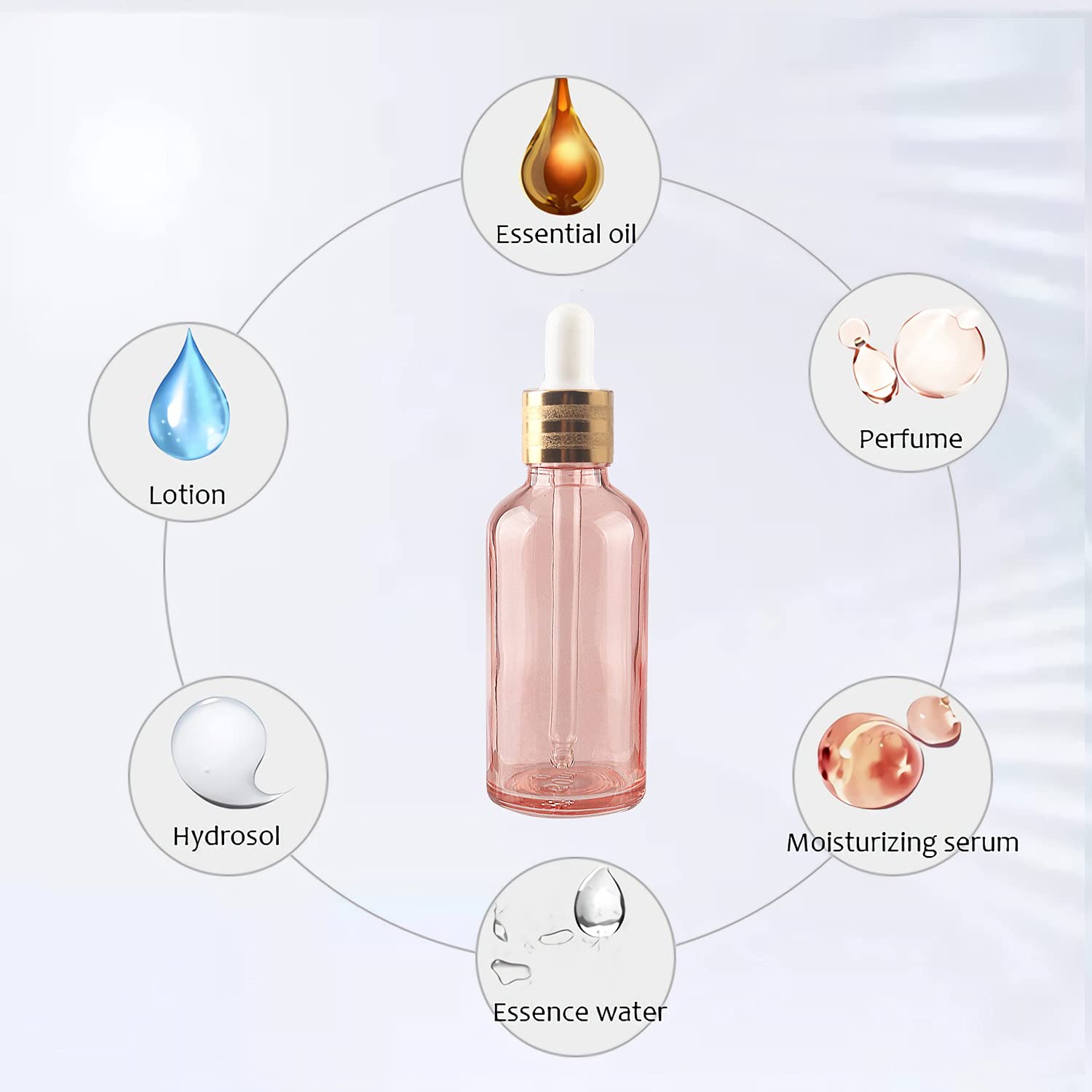 24 Pièces 50ml Flacon Vide Voyage Rose Bouteilles Pipette Dropper en Verre, avec Compte-gouttes pour Huile Essentielle, Aromathérapie, Parfum