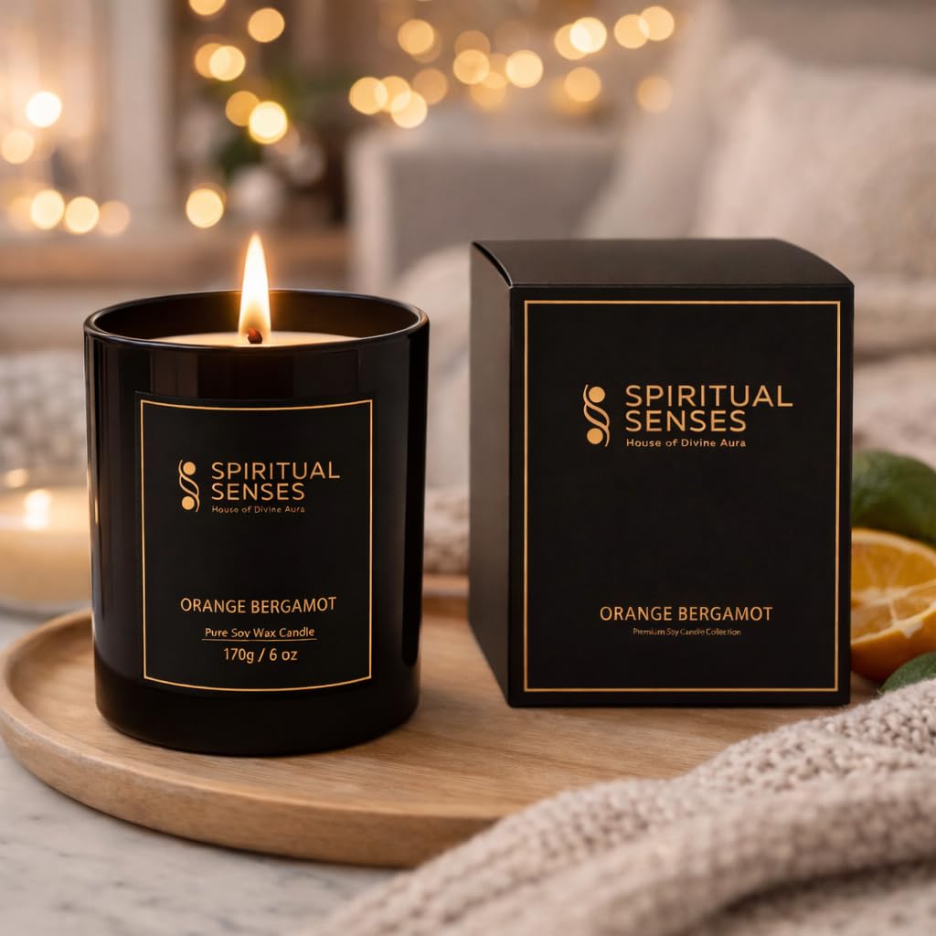 SPIRITUAL SENSES Organic Soy Wax Scented Candle, Orange Bergamot