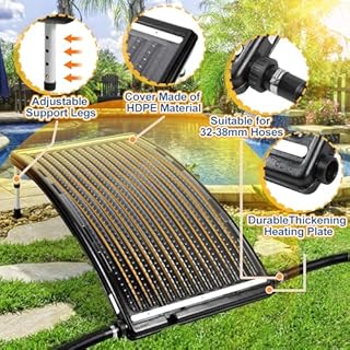 Aukivon 2026 Upgraded Solar Pool Heater with Adjustable Support Feet, Pool Heater for Above Ground Pool, Inground Pool Warmer, with 2 Adapters, 2 Hoses & Clamps, 2 Plumber Tapes, Thicken Connector