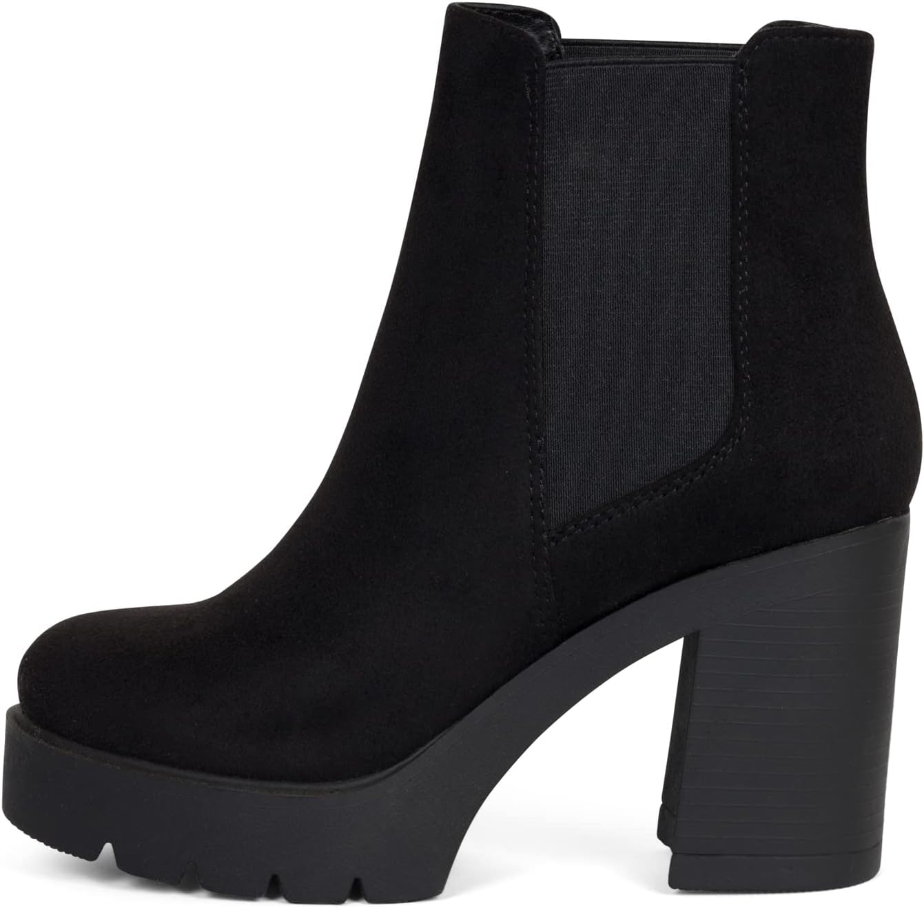 ~ Top ~ Women High Heel Lug Sole Chelsea Fashion Double Elastic Gore Ankle Boot