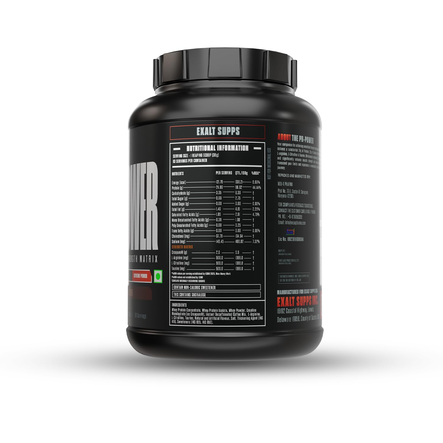 The PR- Power Whey Protein + Strength Matrix | 2.27 Kg | 63 Servings | 24g Protein | 3.5g Strength Matrix | Zero Added Sugar | Extreme Power (Caffe Latte) — Amazon image 2