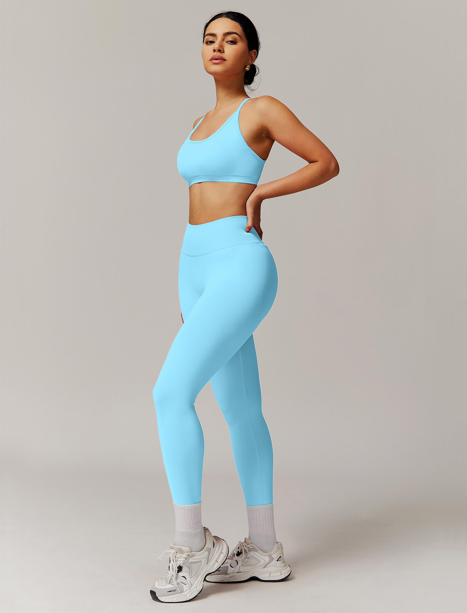 IMEKIS Conjunto de gimnasio de 2 piezas para mujer, yoga, deporte, crossback, sujetador deportivo con cintura alta, pantalones de fitness, ropa de entrenamiento, traje deportivo para correr, pilates