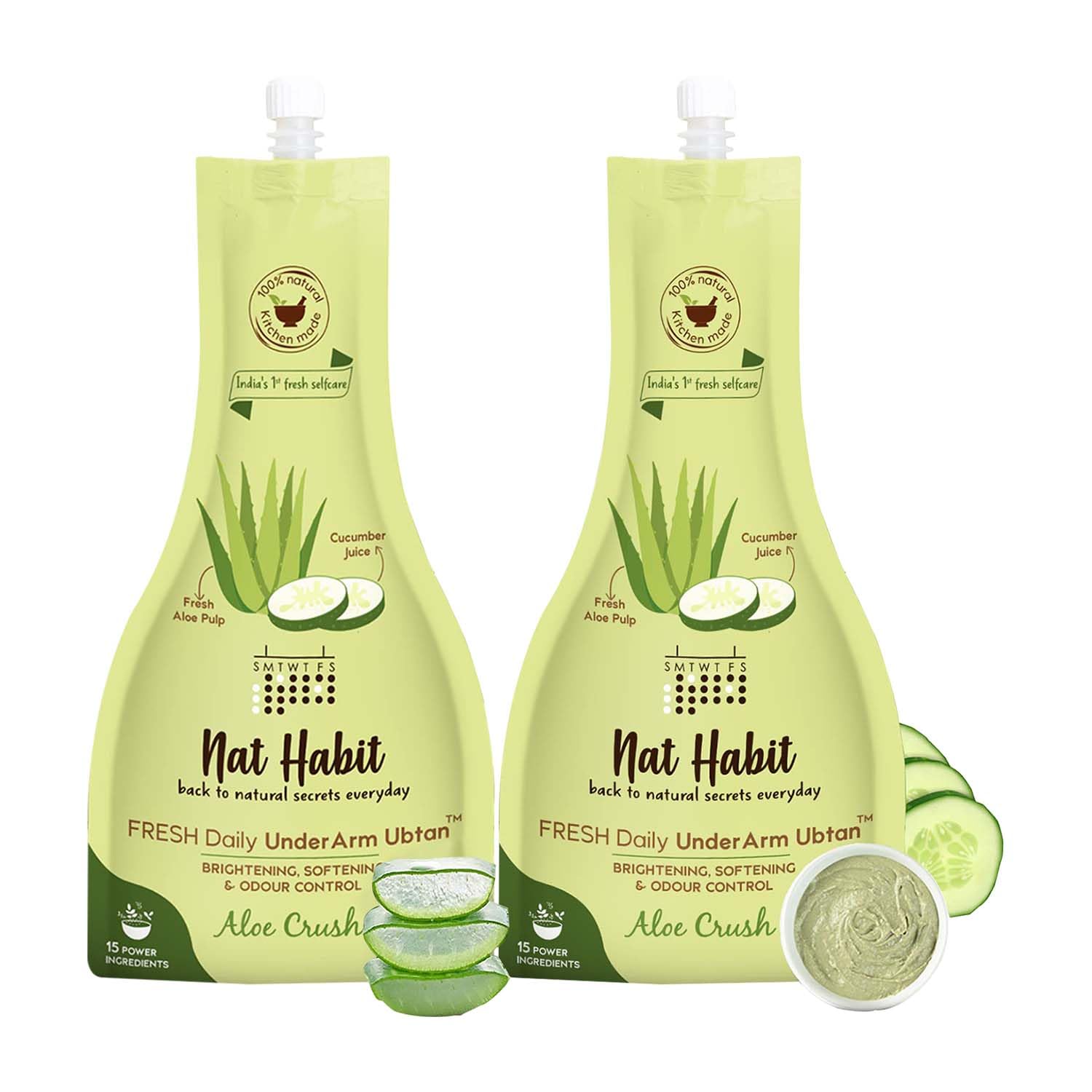 Nat Habit - Back To Natural Secrets Everyday Aloe Crush UnderArm Ubtan, Ayurvedic Underarm Scrub | For Brightening, Softening and Odor Control| 100% ural, 40 gm (Pack of 2)