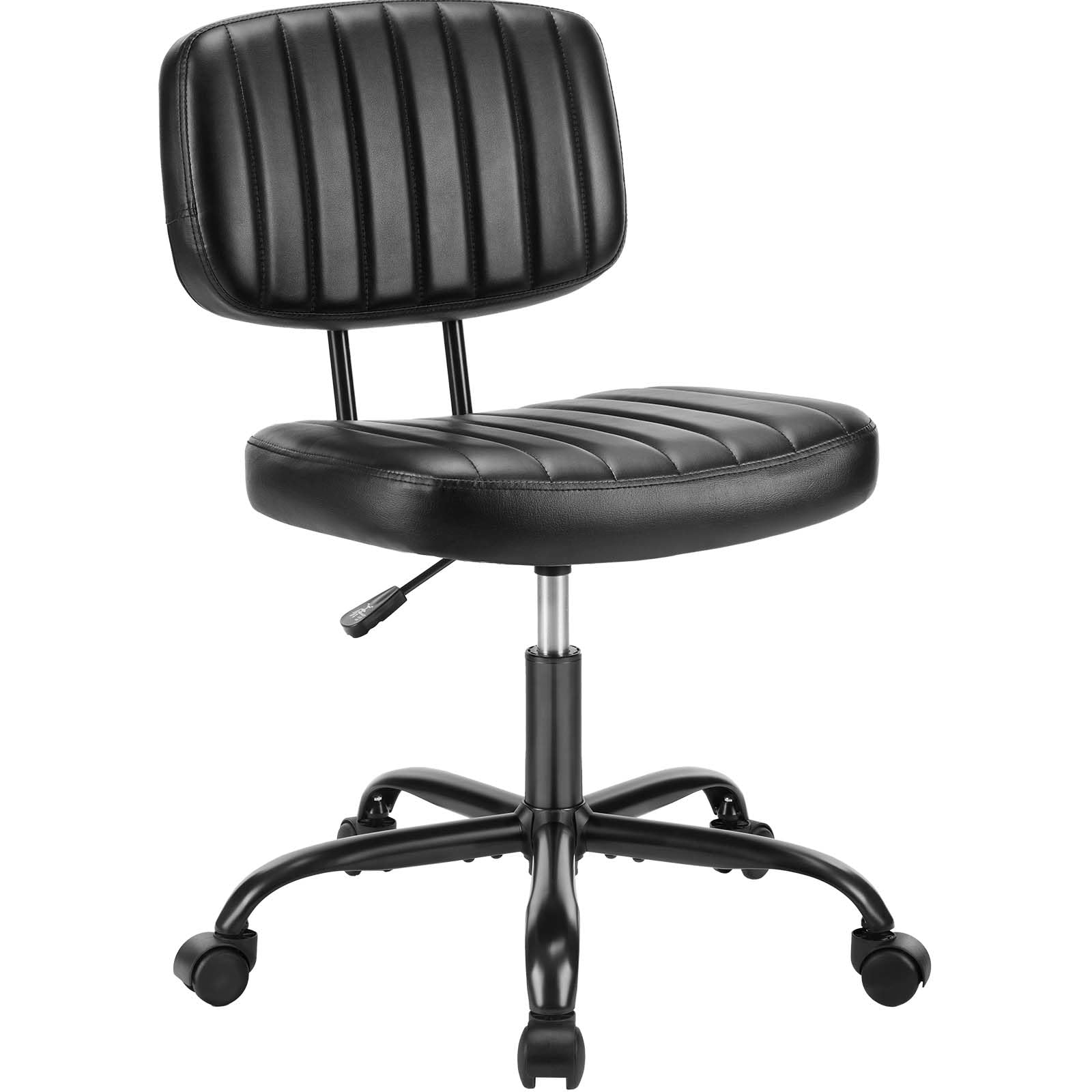 Small Office Desk Chair with Wheels Armless Desk Chair with Lumbar Support Leather Low Back Adjustable Height 360