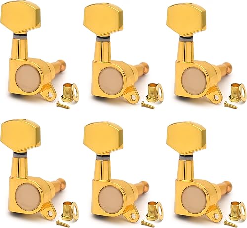 Miniatura 16 de MAXCHEER Llaves de afinación de guitarra eléctrica, clavijas de afinación de cuerda de guitarra 3R3L, cabezales de máquina, botón verdoso para Oro