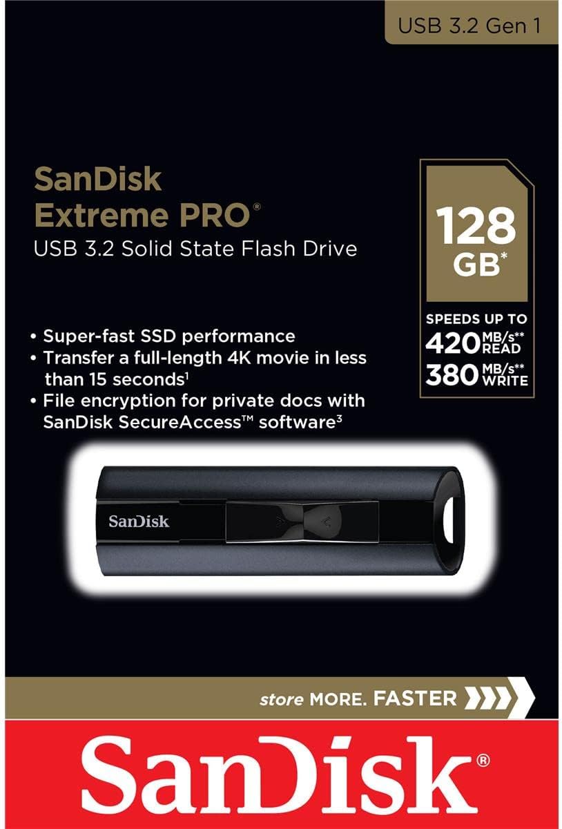Sandisk Extreme Pro - USB Flash Drive - 128 GB - Black