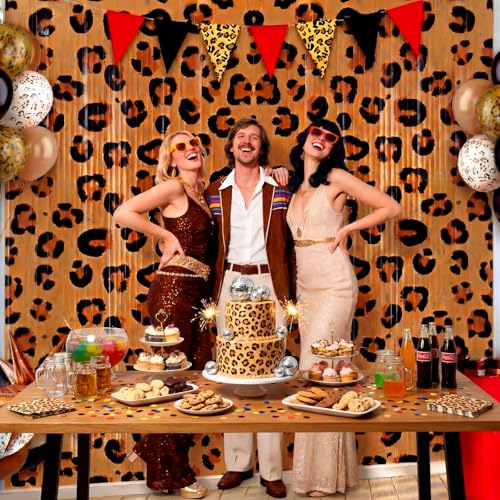 Image of WovWeave 2 Pack Cheetah Print Foil Fringe Curtains Birthday Decorations 3.3 x 6.6 ft Leopard Tinsel Backdrop for Birthday Jungle Safari Bachelorette Party Photo Booth Decorations