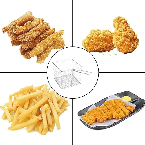 Miniatura 6 de Cesta para freidora, mini cestas de papas fritas, red de acero inoxidable sólido, colador cuadrado, herramienta con mango antideslizante para
