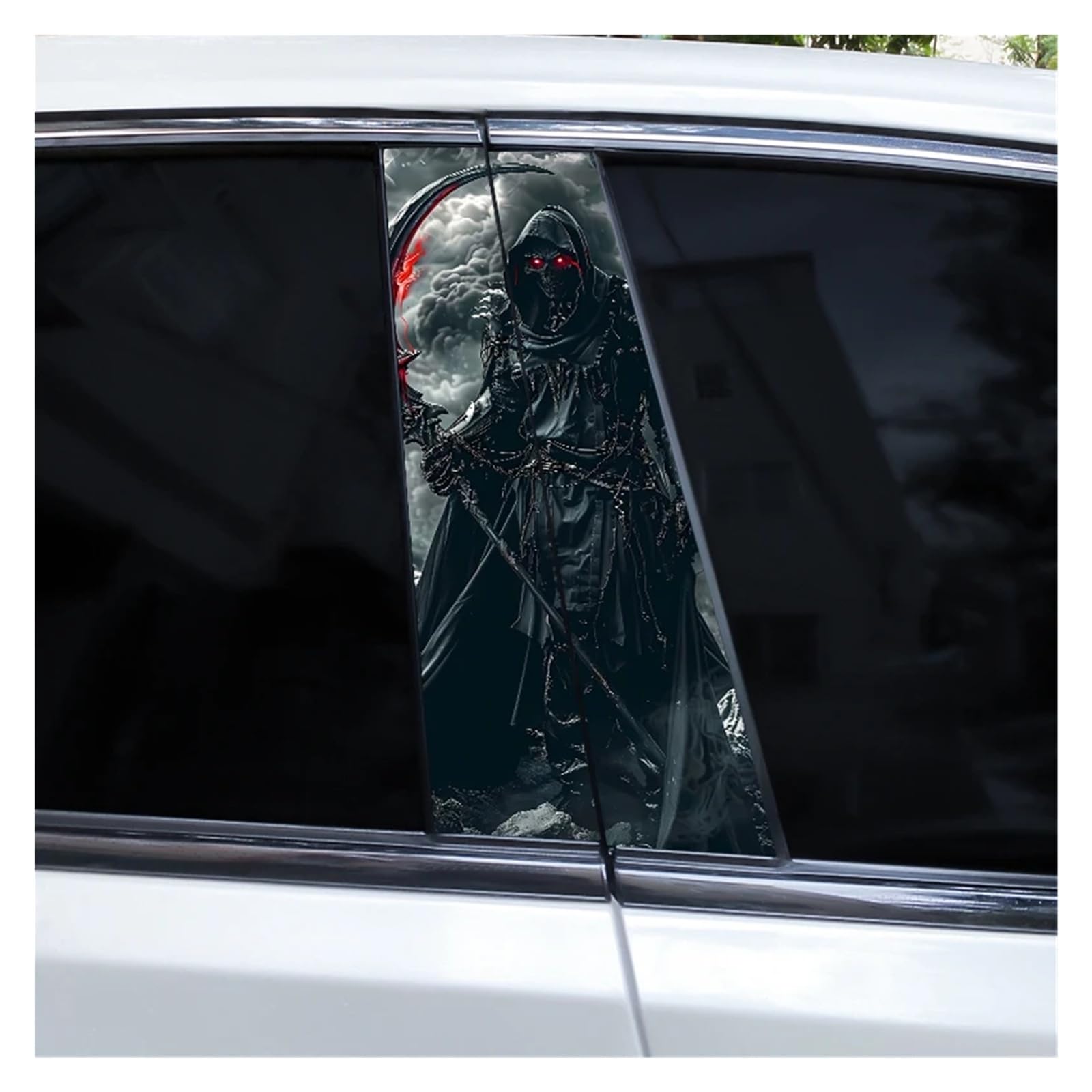 Car Side Decals 2pcs Knight Warrior Skull Car B Pillar Sticker DIY Door Modeling Center Column Decal(Style K)