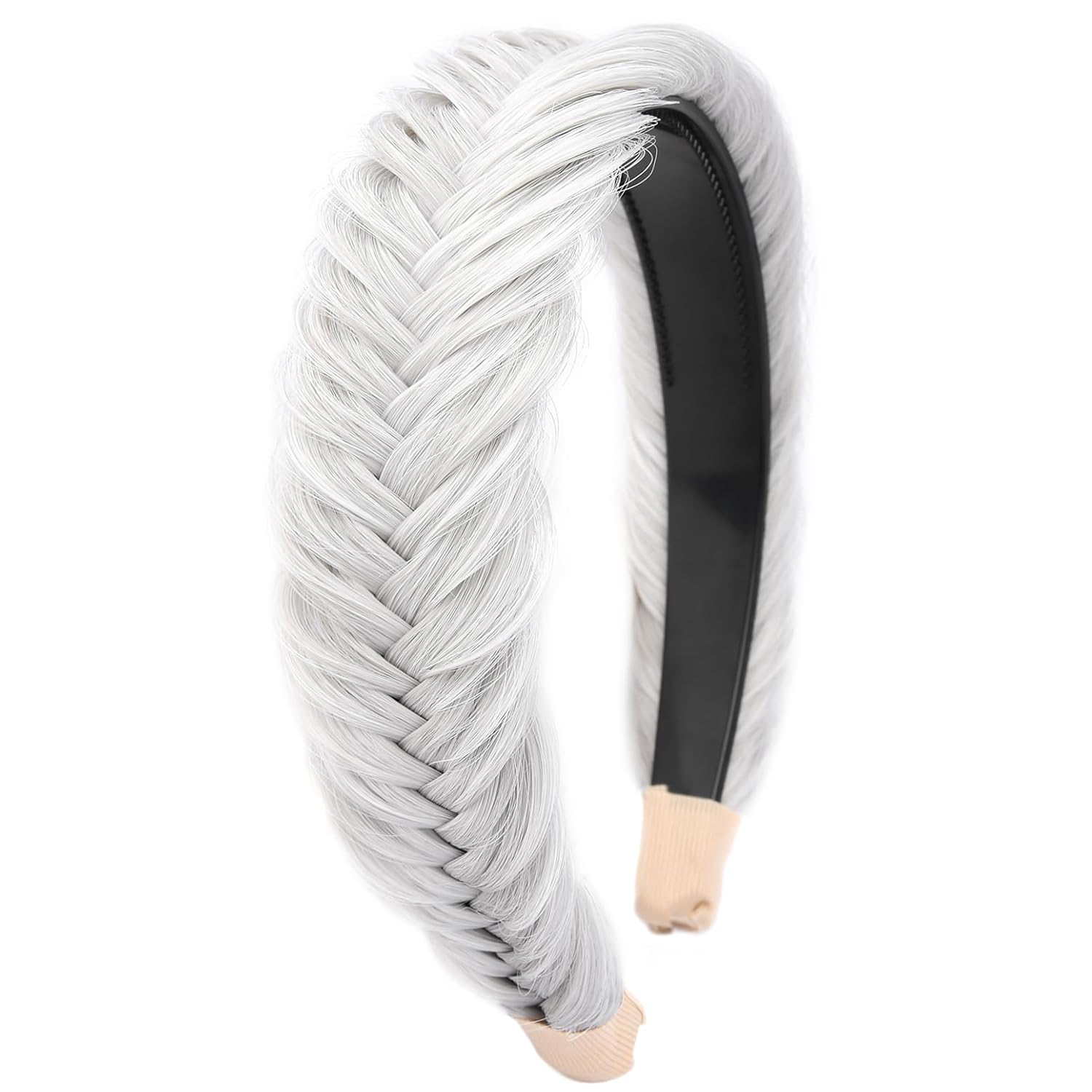 Fishtail Synthetic Wide Messy Braided Headband With Teeth Hand woven High Elasticity Braids Hair Band Hairpiece for Girls Women Beauty Accessory (White Gray, Wide)