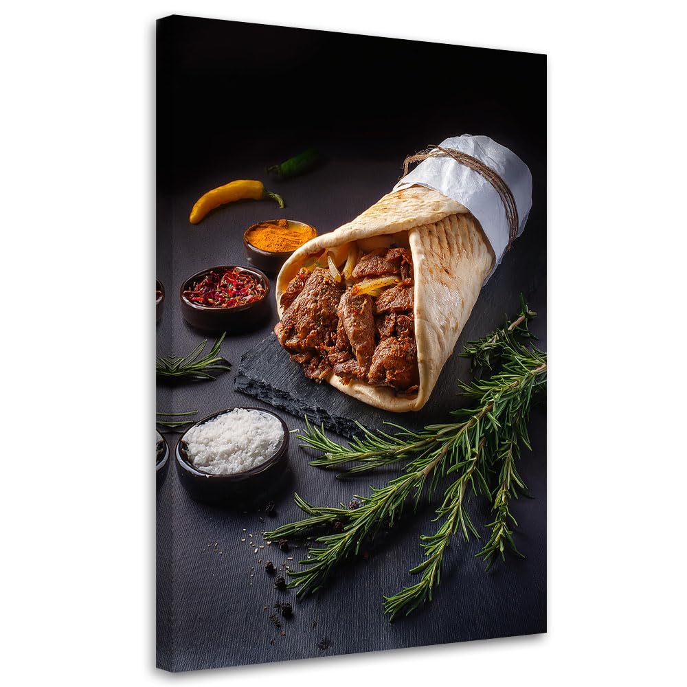 Feeby Cuadros Decoracion Salon Modernos - Lienzos Decorativos - Comida Kebab Restaurante Bar - 80x120 cm - Decoracion Pared