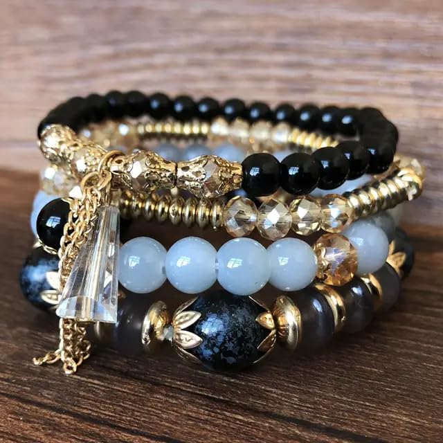 Image of ROYAL NEEDS Fashionable Beaded Multilayer Bracelets for girls and women's. Multicolor flexible crystal Bohemian Stackable Bracelets for women's
