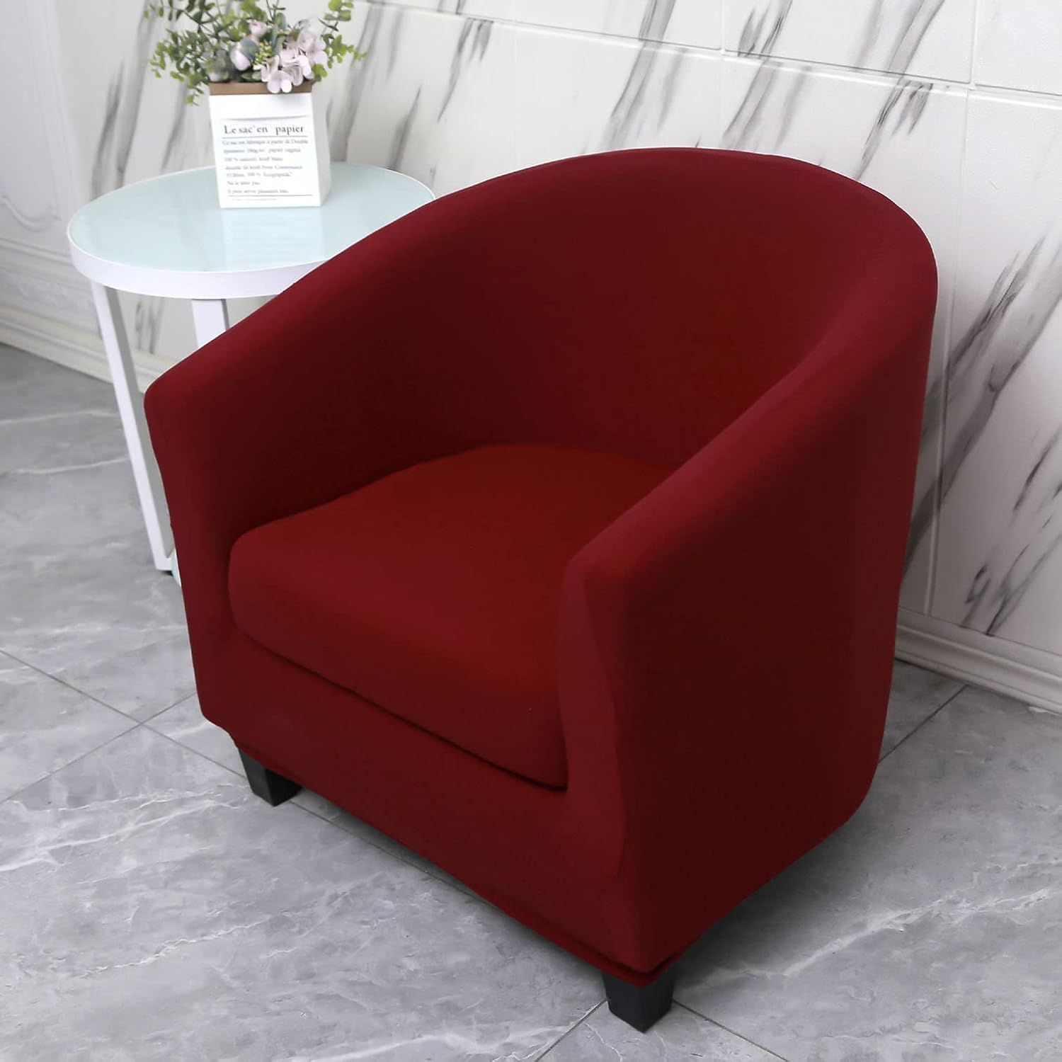 YOPOIY Tub Chair Slipcover, 2 Piece Armchair Cover with Cushion, High Stretch Armchair Slipcover Spandex Furniture Protector for Bar Counter Living Room -red-One Size