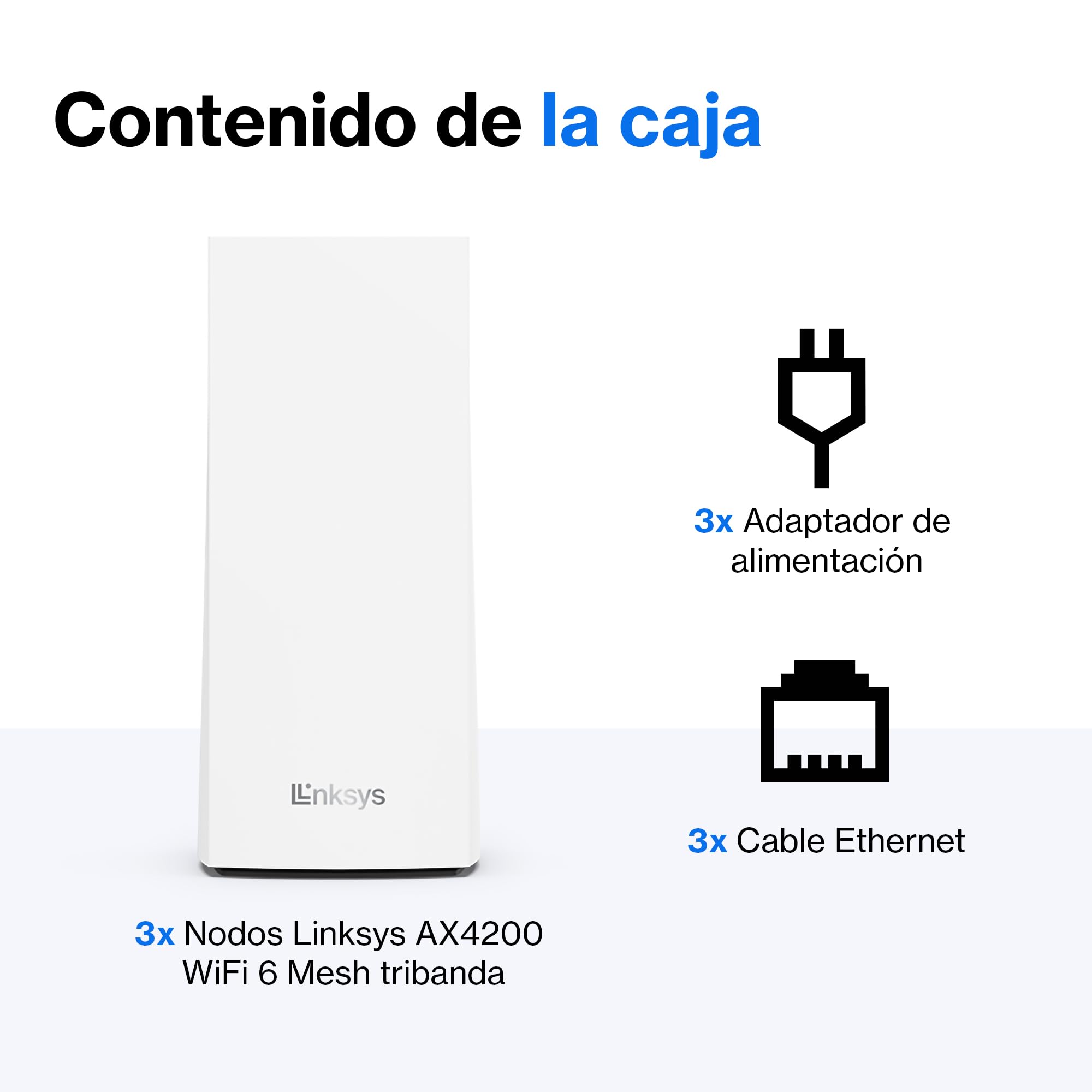 Linksys Velop MX12600 sistema WiFi 6 mesh tribanda (AX4200), router WLAN, repetidor, extensor con hasta 830 m² de cobertura, 3,5 veces más veloz, más de 120 dispositivos, paquete de 3, blanco