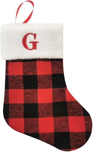 Miniatura 10 de Mini medias de Navidad de 8.7 pulgadas, medias de Navidad personalizadas a cuadros rojos y negros con inicial, pequeñas medias de Navidad colgantes