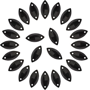 Horse Eye Rhinestones Flatback Sew on Rhinestone with 2 Holes 42pcs 7x15mm Glass Navette Shape Rhinestones for Crafts Project,Clothes,Costume,Shoes,Bags,Black