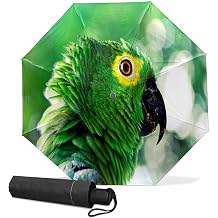 Automatic Folding Umbrella, Green Parrot Bird Waterproof Compact Sun and Rain Travel Umbrellas for Women & Men