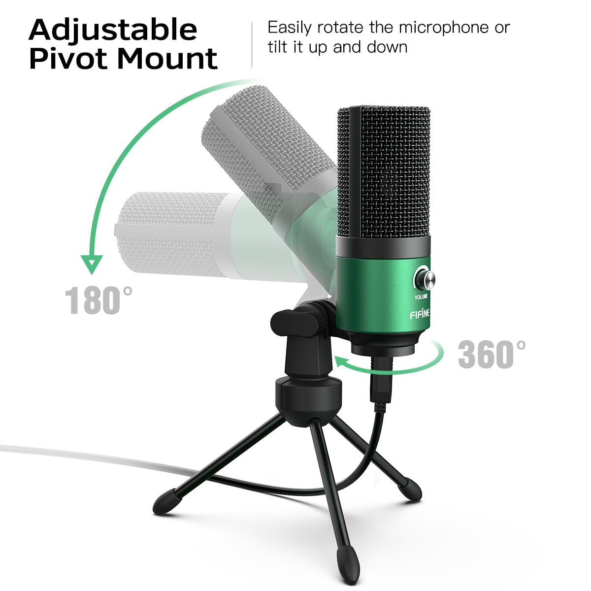 FIFINE K669G Microphone de jeu USB pour PC de bureau, PS4 et Mac, contrôle du gain, microphone d'ordinateur à condensateur externe pour streaming, podcasting, Twitch, Discord, Vert
