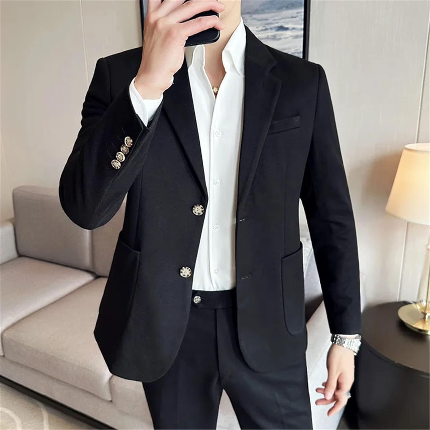 Mens Fine Striped Woolen Suit Jacket Casual Business Slim Fit Party Dress Formal Wedding Fashion Suit Coat