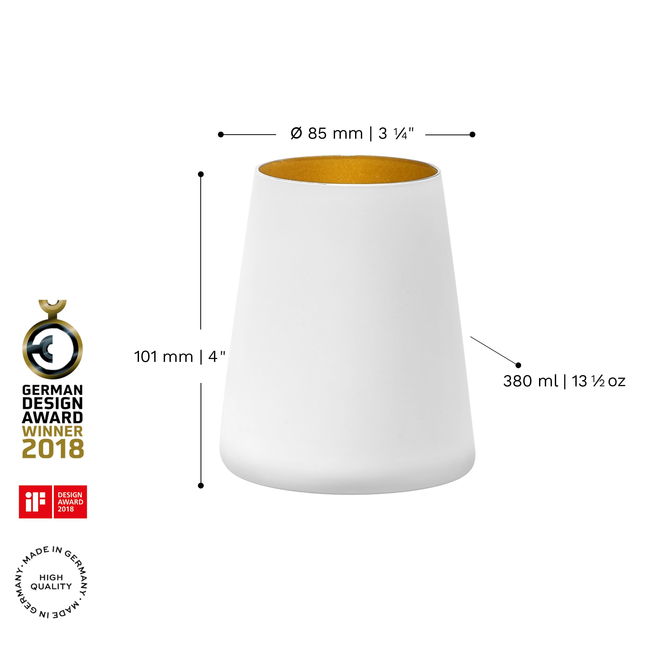 Stölzle Lausitz Kubki Białe/Złote Power Zestaw 6 szt., 380ml – Nowoczesne Szklanki do Wody, Wina, Drinków & Soków – Kryształowa Wysoka Jakość – Zmywarka & Odporność na Uderzenia, Made in Germany