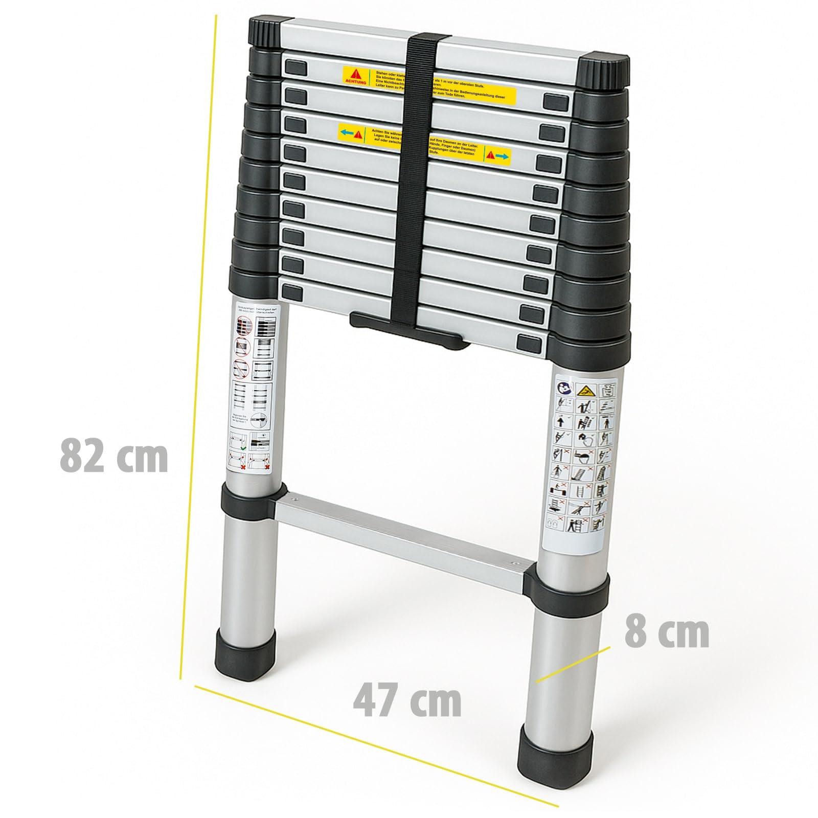 Eaxus® Teleskopleiter 3,2 m | DIN EN 131 | Aluminium Mehrzweckleiter | Ausziehbar mit 11 Stufen | Silber