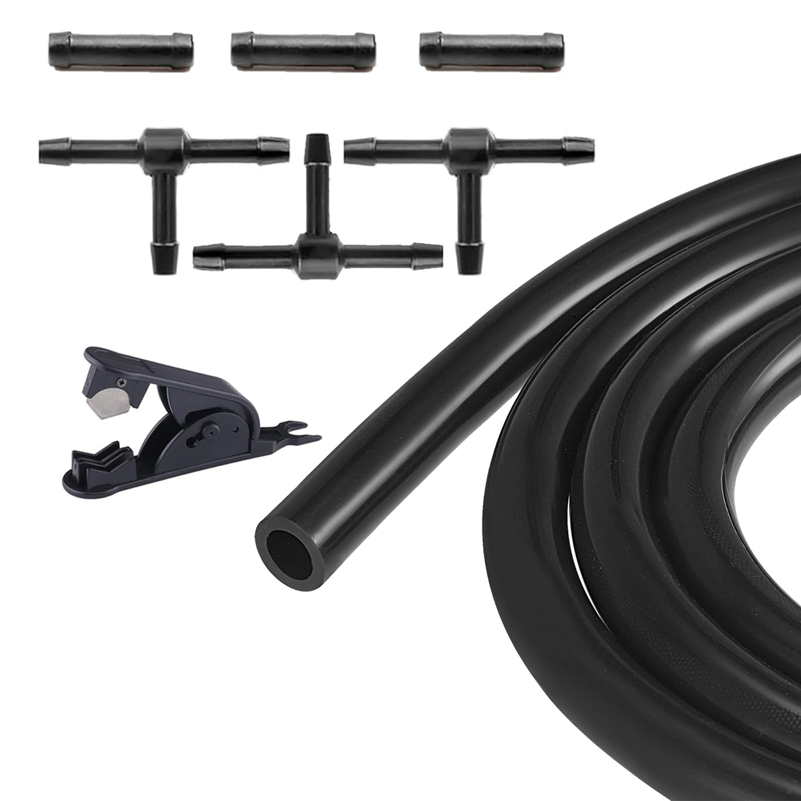 Silicone Vacuum Tubing Hose 2M with Nylon Connections 2Sizes/6PCS 130PSI Engine Automotive Replacement 3mm Thickness Vacuum line Kit for Air and Water (ID/OD:3mm/9mm+Tube Cutter)