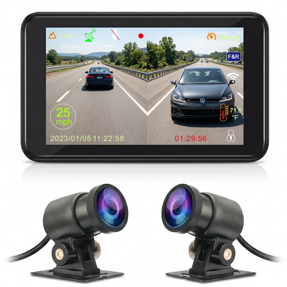 VSYSTO Motorcycle Dashboard Camera Recorder 4.5'' LCD with Front & Rear View Dual 1080P Waterproof Lens, Support TPMS Parking Mode WiFi App-image-44