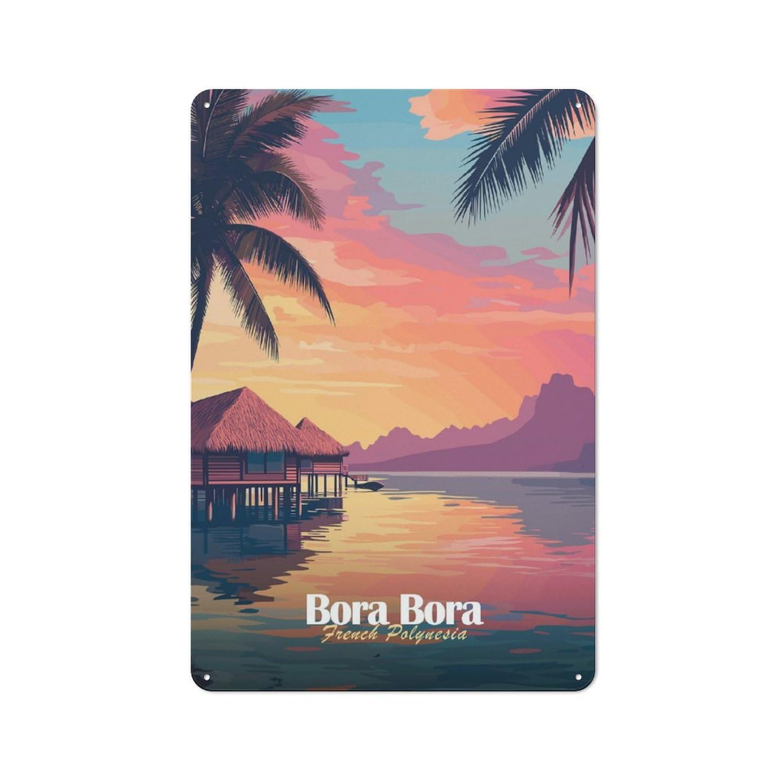 Junmoney Style-23 Bora Bora Sunset Decorative Tin Sign 30X20cm, Country Country Wall Plaque For Dining Room, Cafe, Entryway Or Family Room