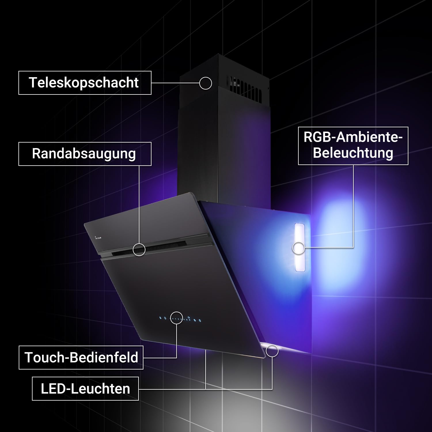 KKT KOLBE Dunstabzugshaube 60 cm 782 cbm/h Umluft Abluft Kopffrei Wandhaube Schwarz Glas WiFi SensorTouch LED