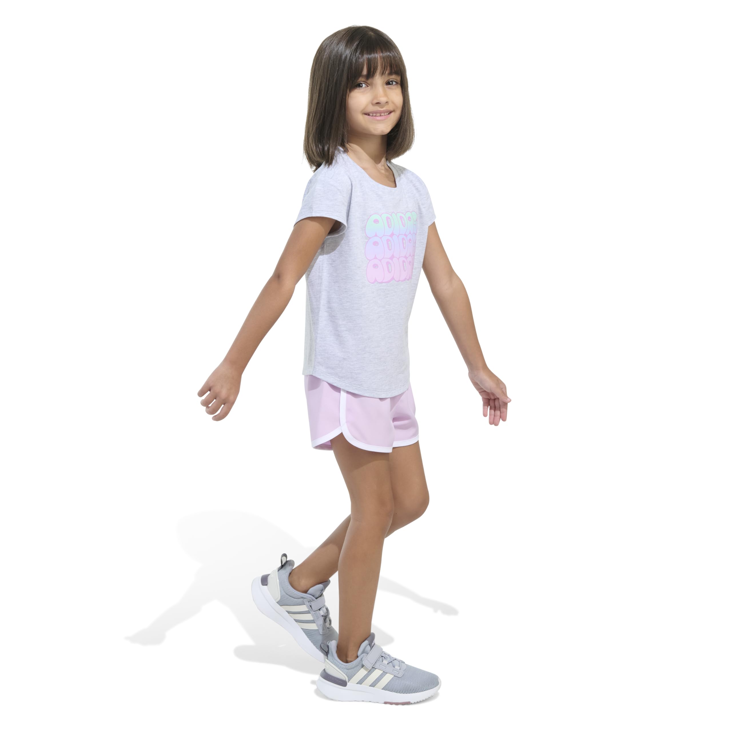 adidas Cap Sleeve Heather Tee Shirt And Woven Short Set Set da 2 pezzi composto da maglietta e pantaloncini Bambine e ragazze (Pacco da 2)