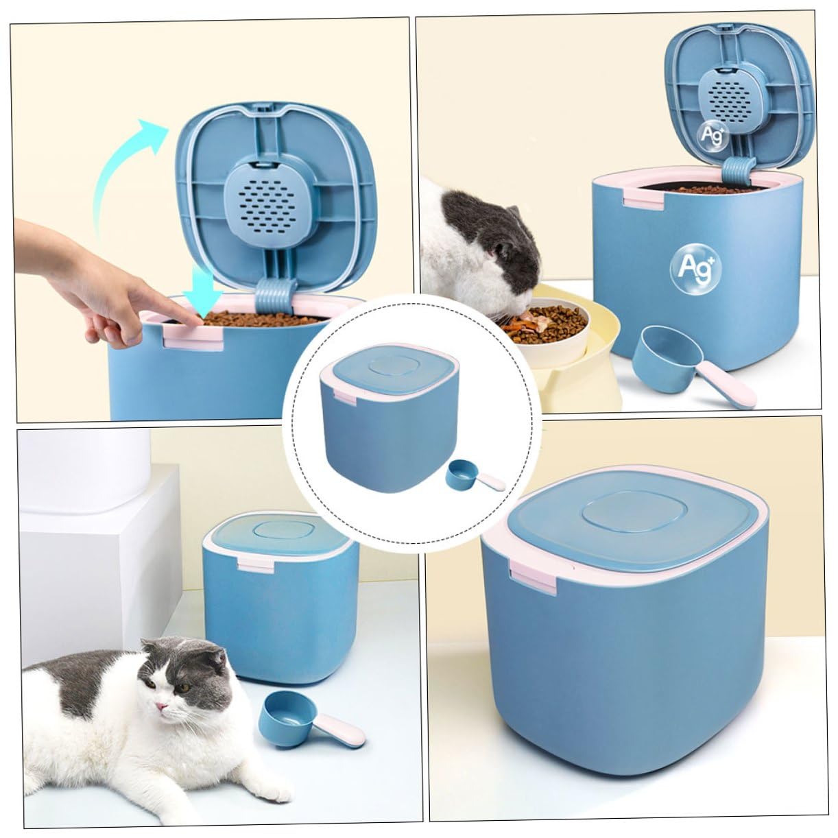 YARNOW Cubo de Comida para Mascotas de 11l Tapa Hermética, Almacenamiento Higiénico y Práctico para Pienso de Gato y Perro en Hogar, Material Pp Azul