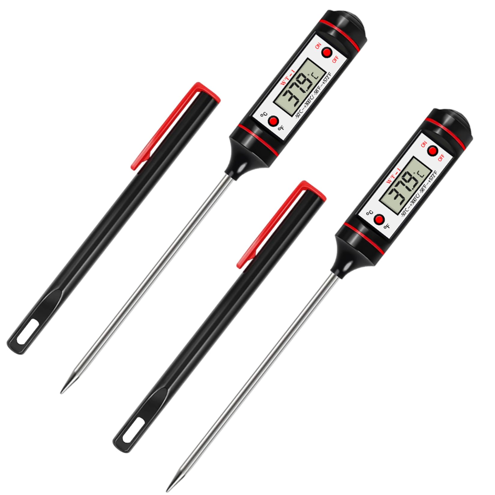 2Pcs Instant Read Food Thermometer, WT-1 Digital Probe Thermometer for Cooking, Kitchen, Grill, Water, Milk, Jam