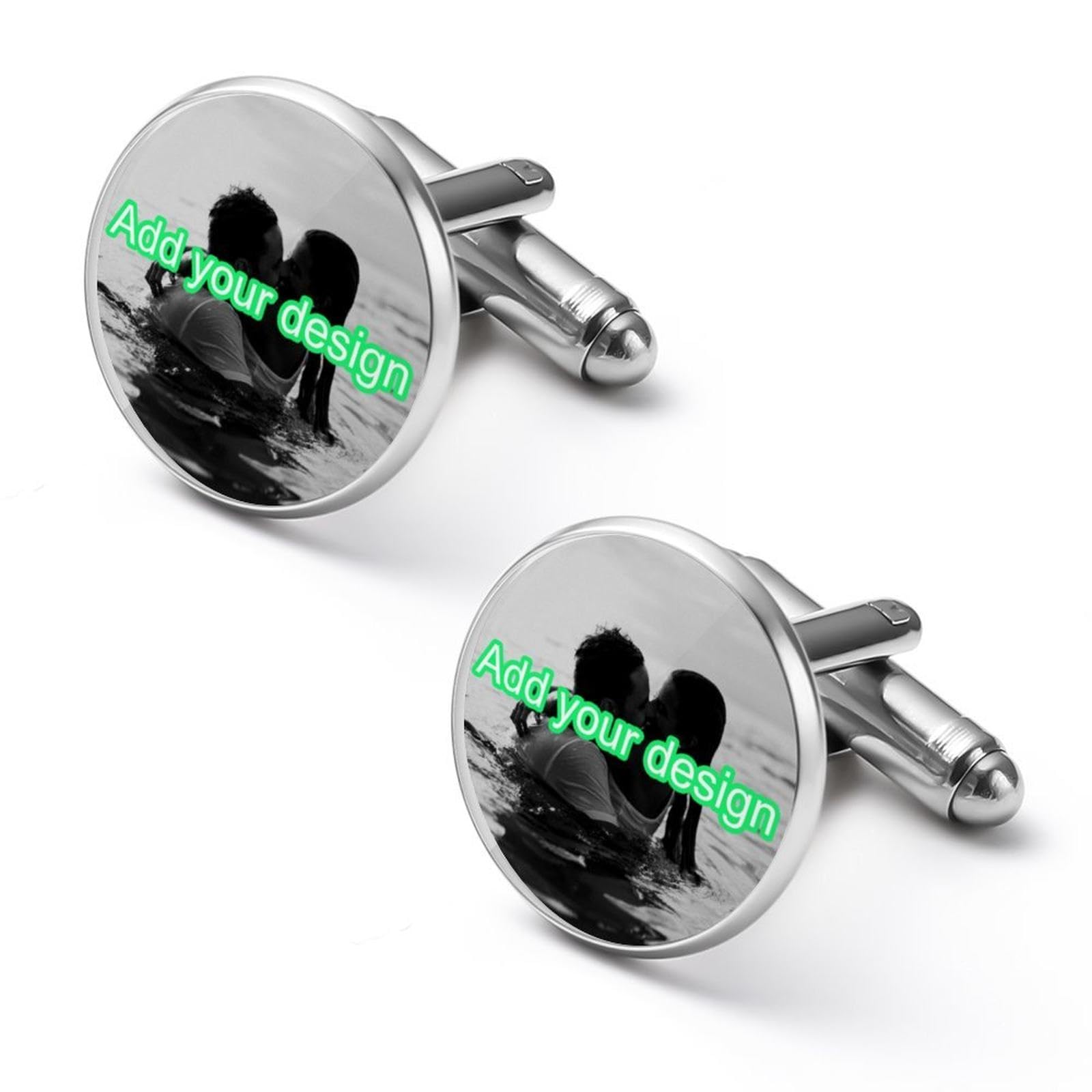 KQISANGM Gemelos de Plata Personalizados para Hombres con Foto: Gemelos con Fecha Y Texto Personalizados, Gemelos con Inicial de Boda Personalizados para Hermanos, Padrinos de Boda, Regalos