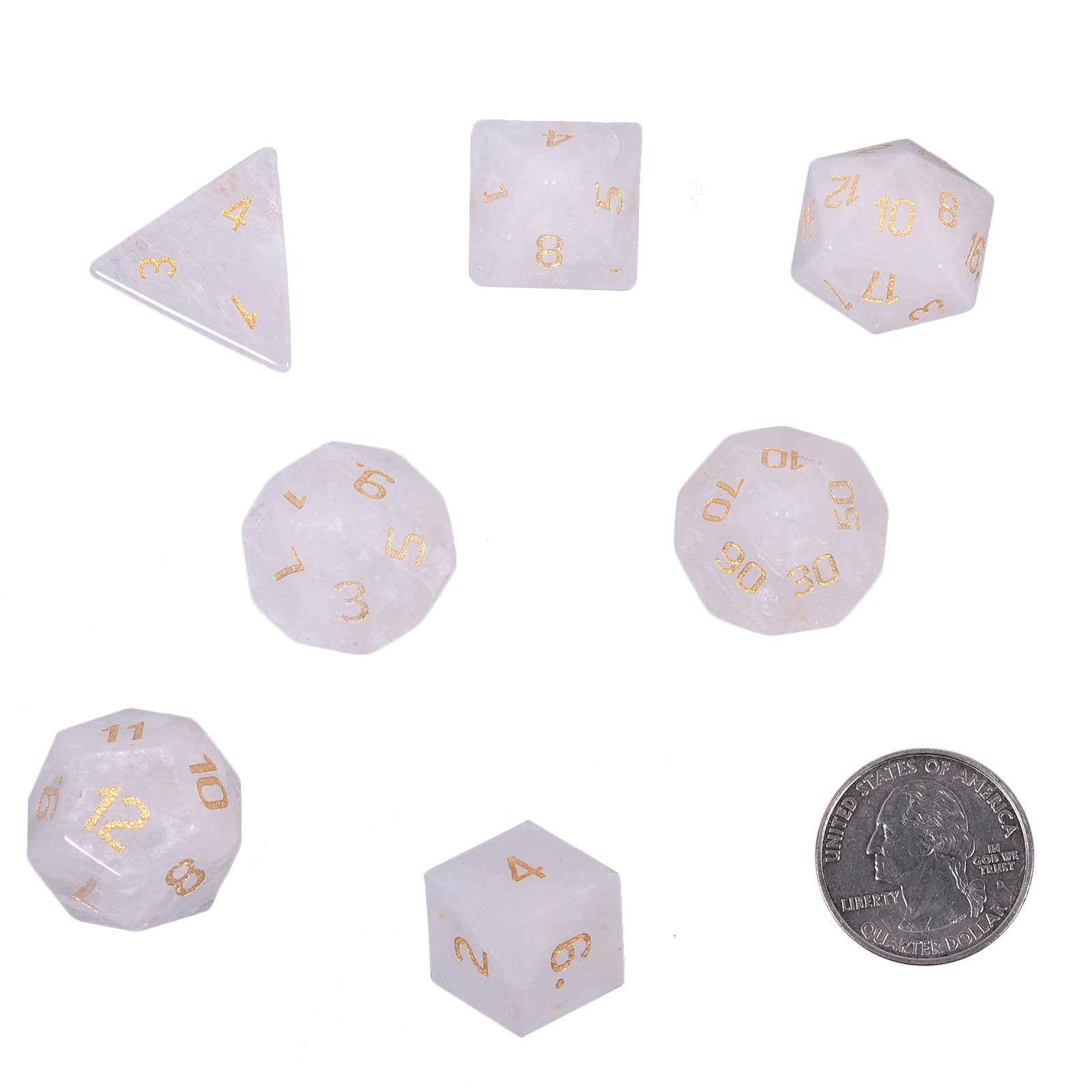 Nupuyai 7pcs Rock Crystal Polyhedral DND Dice Set for RPG MTG Table Games Polished Tumbled Stones Dices with Box for Home Decor - Image 2