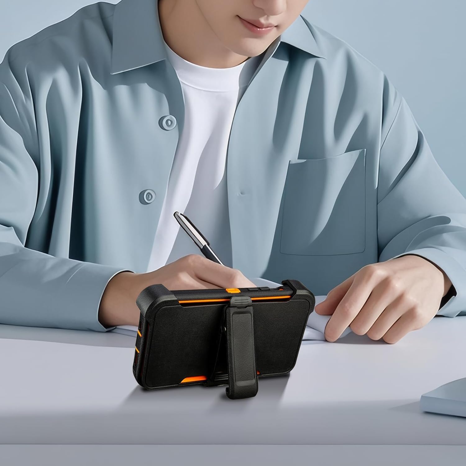 for Defender iPhone 15 Case with Clip,Full-Body Rugged,3 Layers of Sturdy,with Port Protection,Heavy Duty iPhone 15 Phone Case with Holster Clip,Black&Orange - Image 3