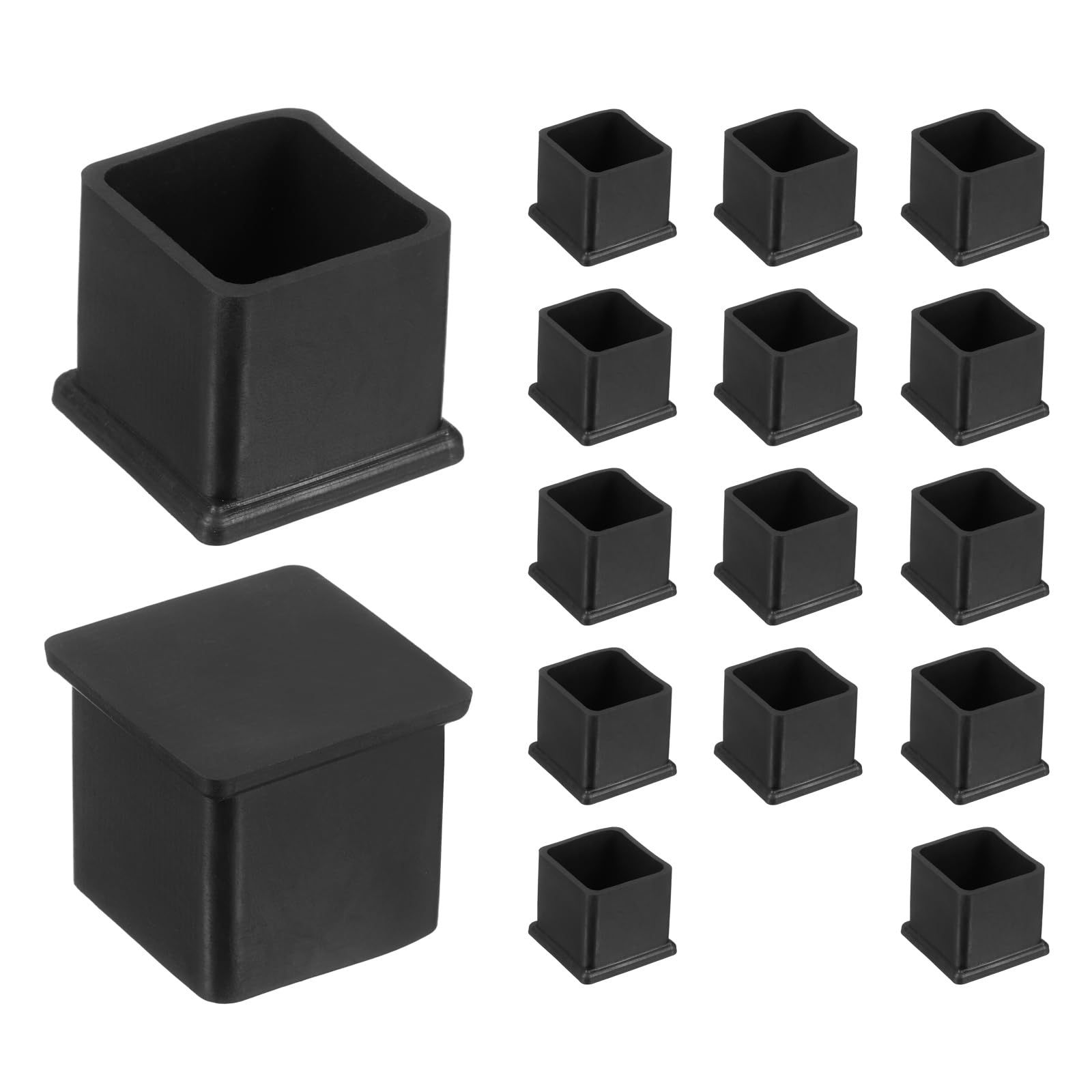 sourcing map 16pcs Square Chair Leg Caps PVC Chair Leg Floor Protectors Non-Slip Chair Feet Covers for Hardwood Floors Furniture Protectors, Black, 32 x 32mm
