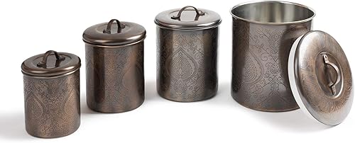 Miniatura 4 de NuSteel Grabado de acero inoxidable de 1 cuarto de galón, hermoso recipiente de almacenamiento de alimentos para encimera de cocina, té, azúcar,