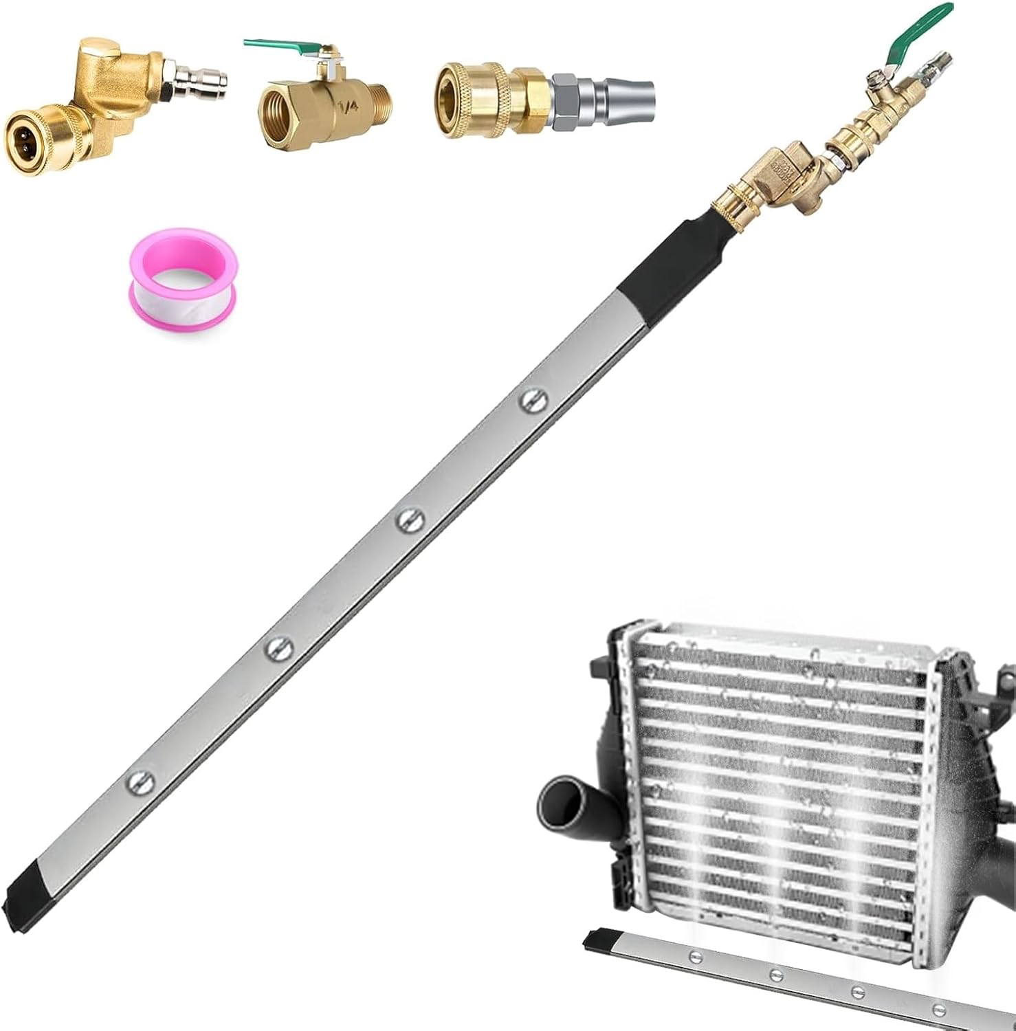 Car Radiator Cleaning Tools, Dual-Use Radiator Cleaning Wand With Quick Coupler and Valve Switch, Slim Fan Spray Nozzle, Power Washer Wand for Car Truck Gutter Cleaning(24inch)