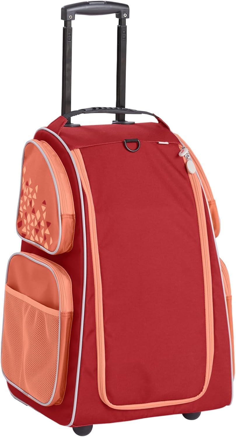 HABA Kinder-Schranktrolley Apricot mit 2 Rollen – Kinderkoffer aus recyceltem Polyester mit Schmutzwäschebeutel, 3 herausnehmbaren Böden und 4 Reißverschluss-Außentaschen – 2012725002