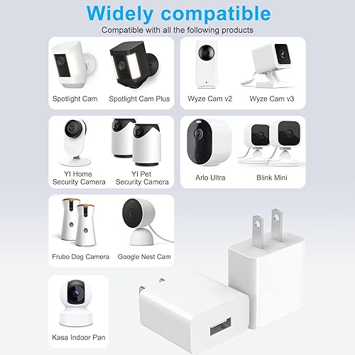 Miniatura 3 de BENSN Cargador USB de 5 V 2 A para WyzeCam Wyze Cam Pan Kasa Cam Dropcam Nest Cam Tienda Cloud Cam Arlo Blink YI Dome IP Security Camera Adaptador