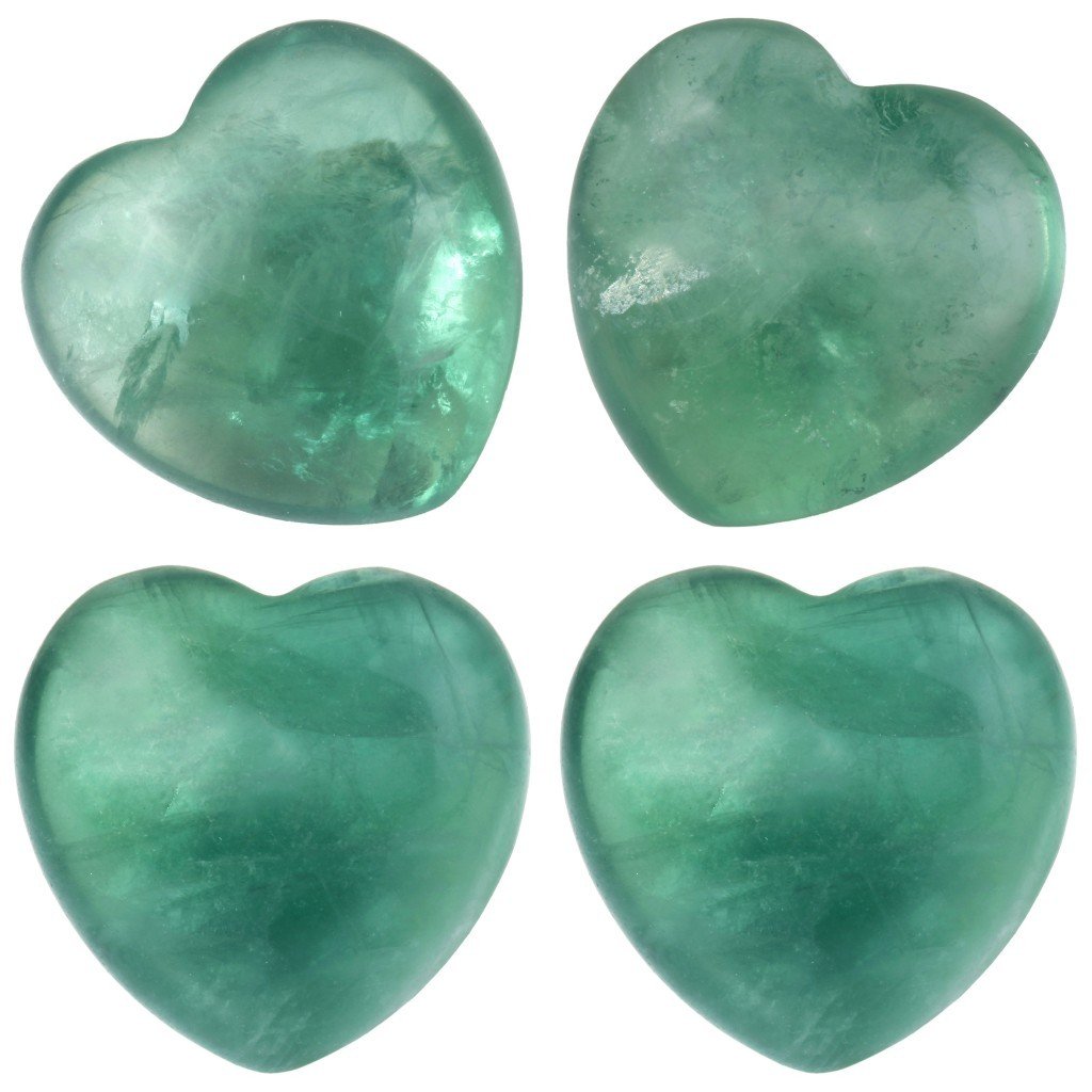rockcloud Healing Crystal 0.8 inch Green Fluorite Heart Love Carved Palm Worry Stone Chakra Reiki Balancing Mini Size(Pack of 4)